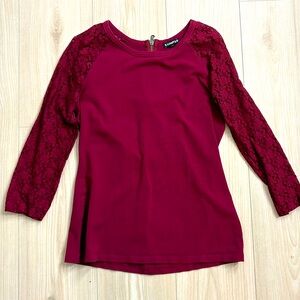 Express Size Medium Maroon Fitted Shirt With Lace Sleeves
